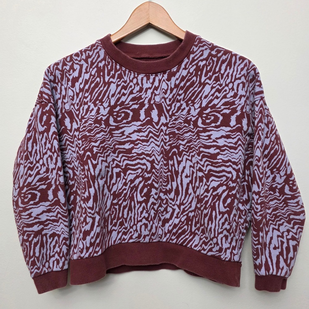 Madewell Zebra Print Crewneck Sweatshirt Burgundy Lavender XS